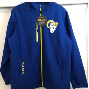 BRAND NEW LA Rams NFL Jacket in Large. Blue/Gold w/detachable hood